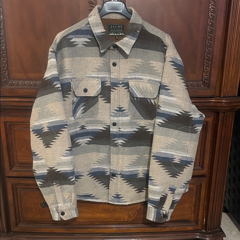Jachs Men's Geometric Shirt Jacket - Gray and Blue
